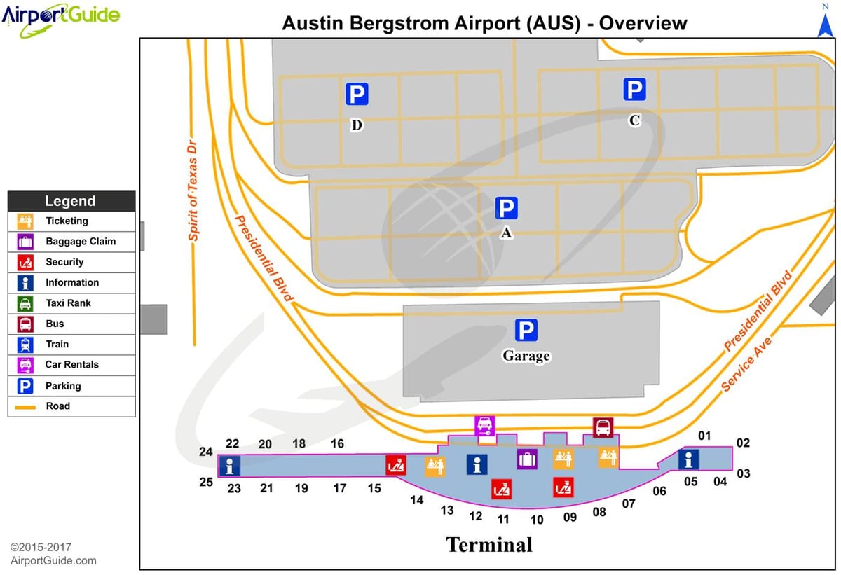 Austin Bergstrom international airport χάρτης