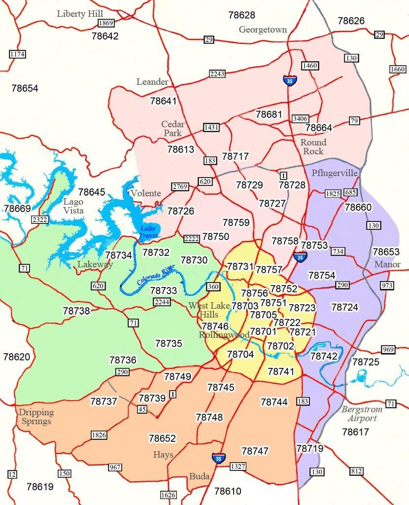 Austin Tx κωδικός περιοχής χάρτης
