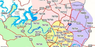 Austin περιοχή ταχυδρομικό κώδικα χάρτης